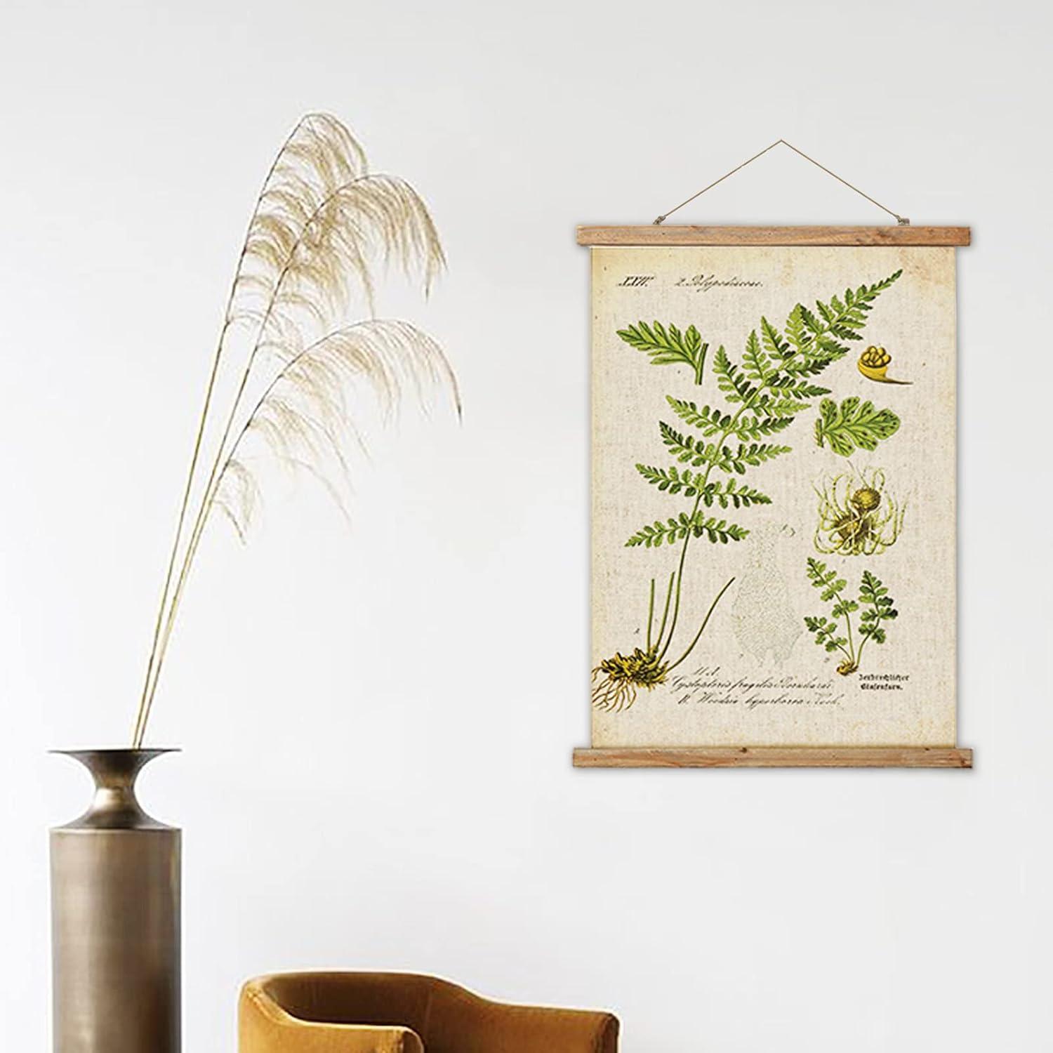 Vintage Illustrative Reference Plant Hanging Poster, Retro Style of Botanical Wall Art Prints, Printed on Linen with Wood Frames, Ready to Hang