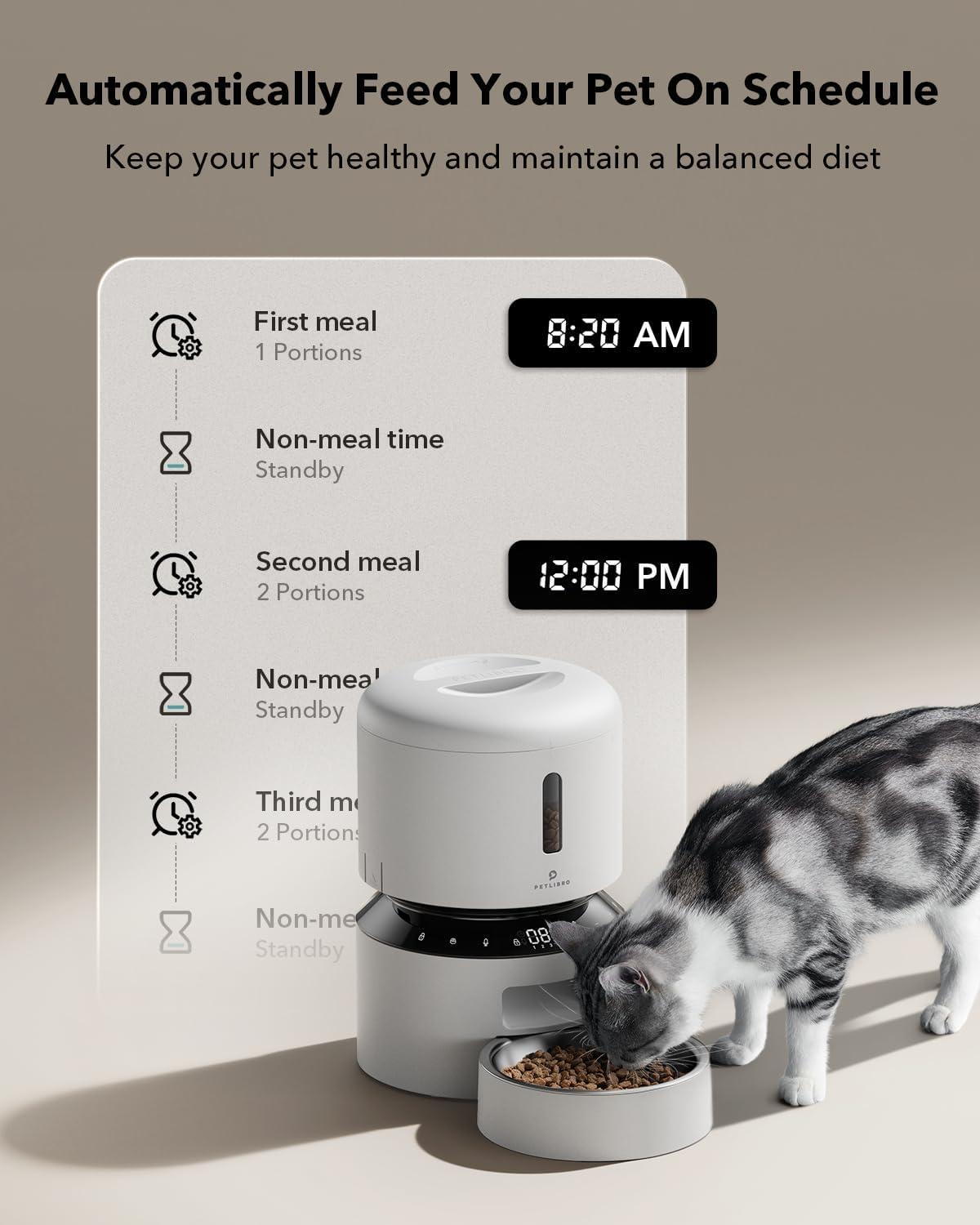 PETLIBRO Automatic Cat Feeders, Automatic Cat Food Dispenser for Freshness Preservation, Pet Dry Food Dispenser with Twist Lock Lid, Up to 50 Portions 6 Meals Per Day, Granary for Small/Medium Pets White 3L