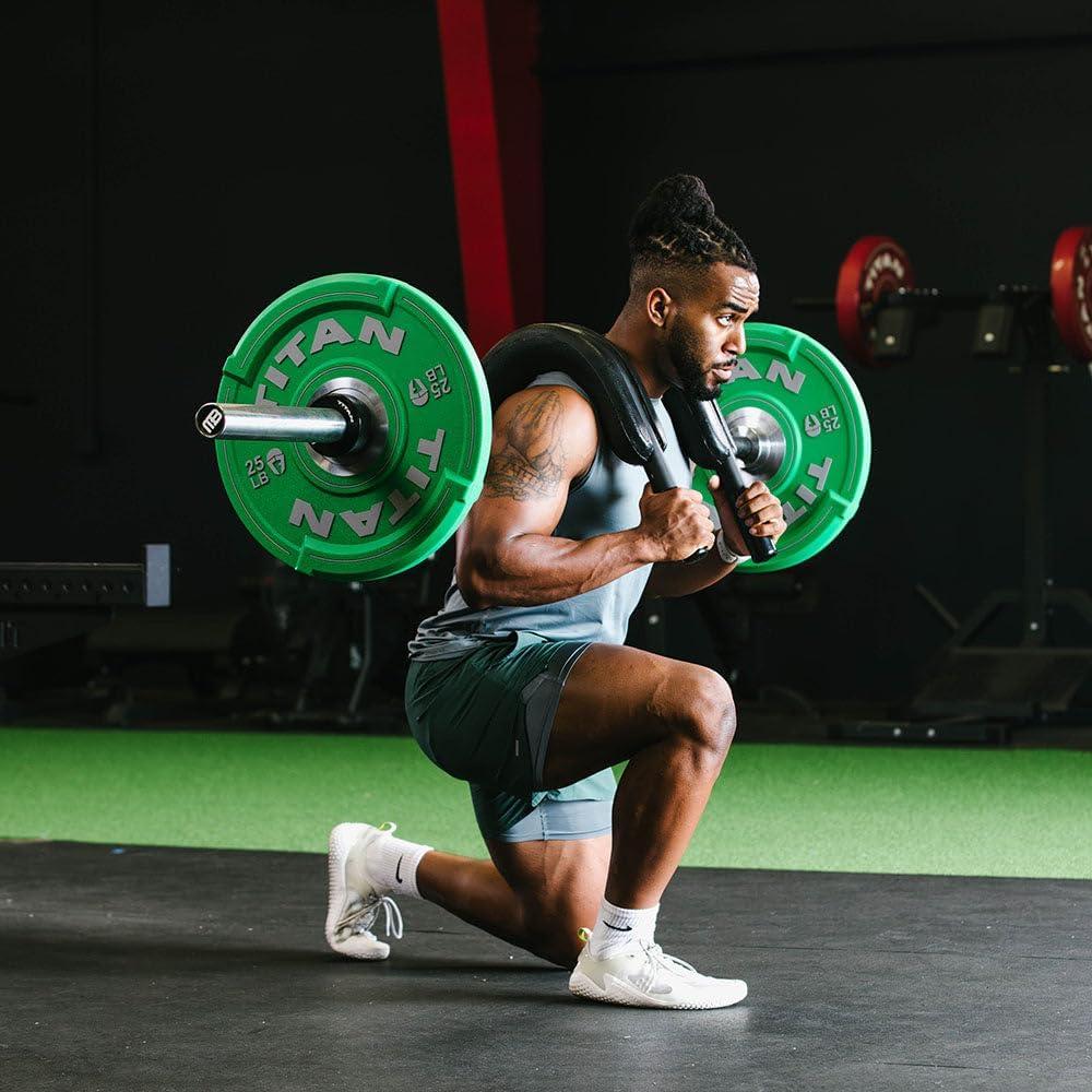 Titan Fitness Marrs-Bar, Rackable Safety Squat Cambered Barbell with 6" Drop, Rated 1,200 LB, High-Density Foam Shoulder and Arm Pads, 43mm Easy-Grip Hand Grips, Ribbed Olympic Weight Sleeves