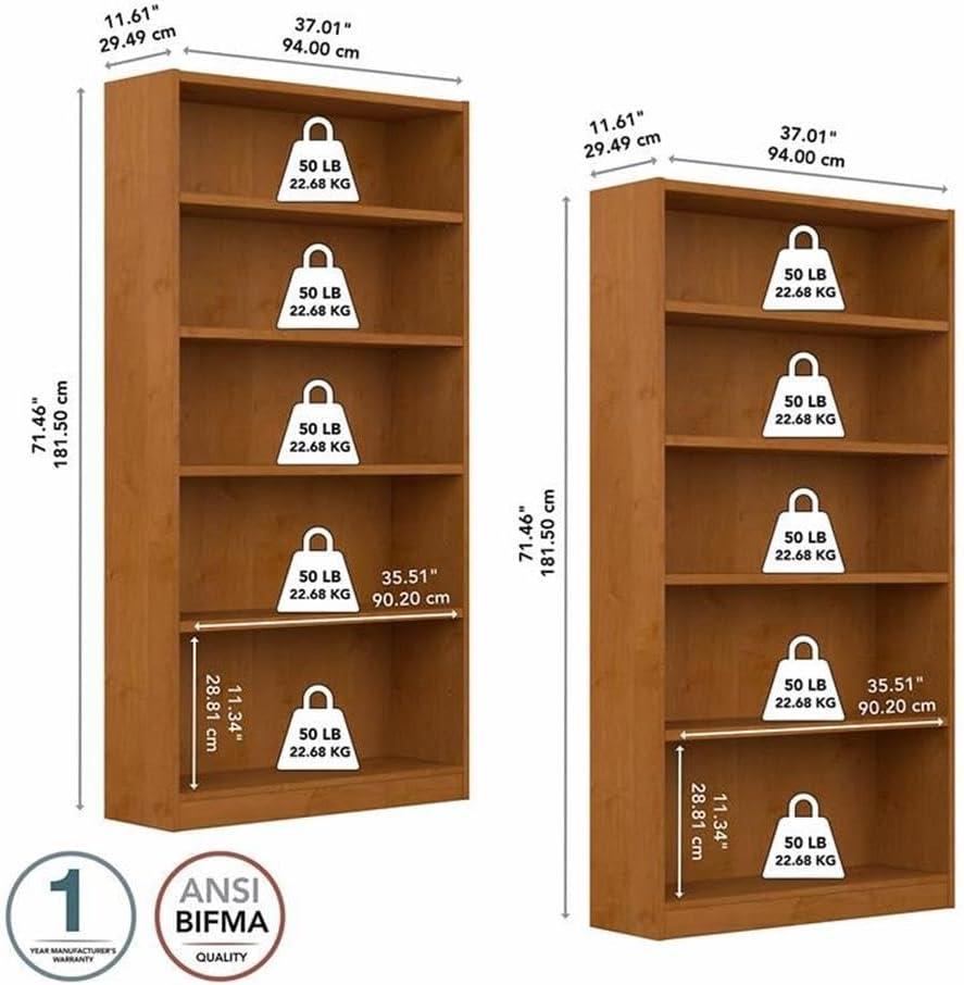 Universal Tall 5 Shelf Bookcase in Natural Cherry (Set of 2) - Engineered Wood