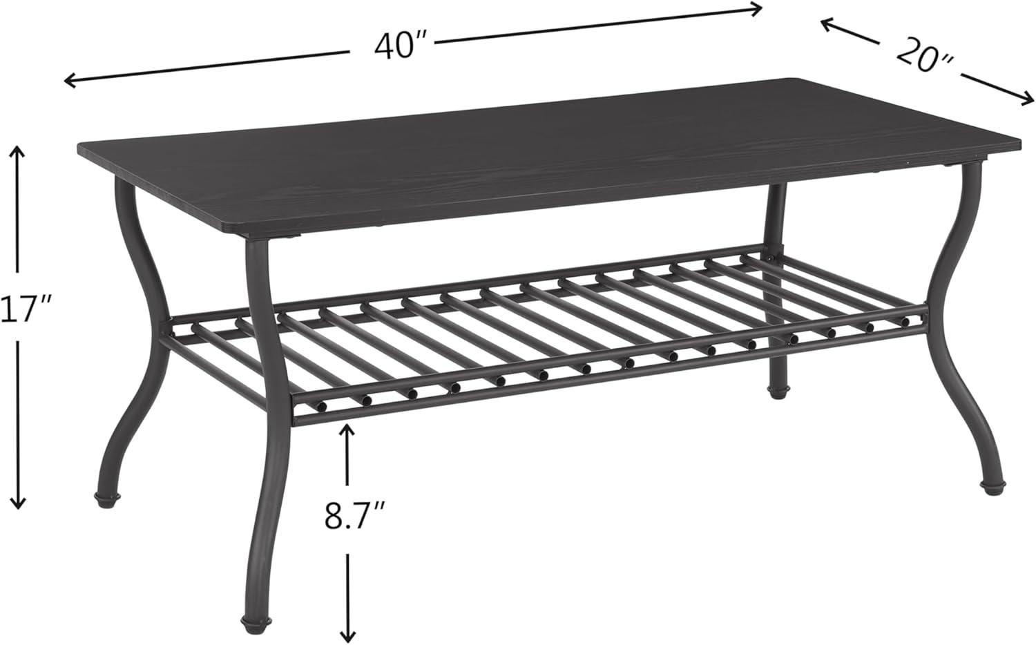 Tcbosik 3 Pieces Living Room Table Set, 40" Rectangle Coffee Table with 2 Square Side Table, Coffee Table Set with Open Shelf for Home Office, Black