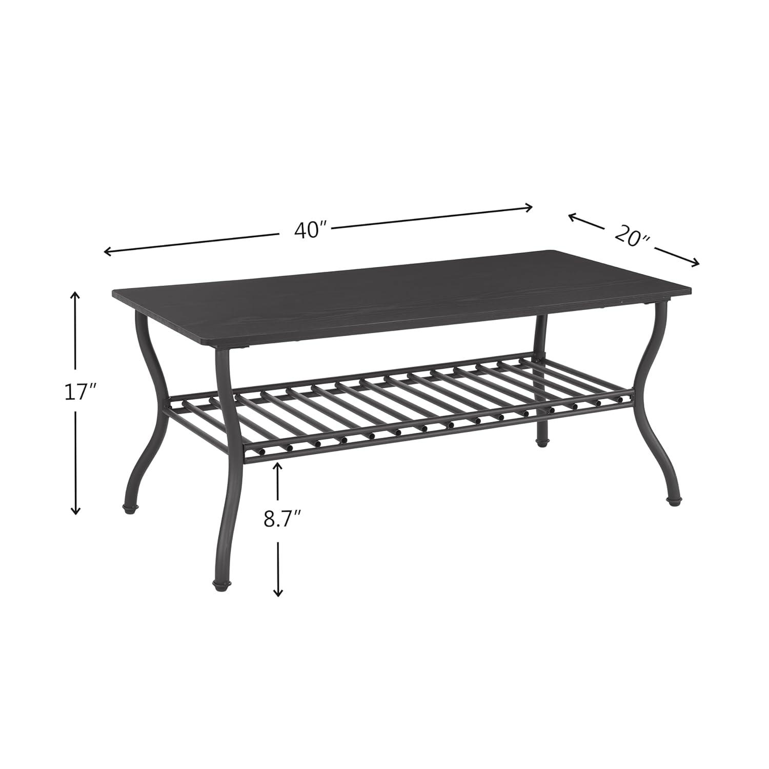 Tcbosik 3 Pieces Living Room Table Set, 40" Rectangle Coffee Table with 2 Square Side Table, Coffee Table Set with Open Shelf for Home Office, Black