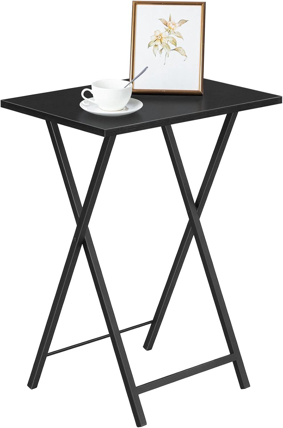 HOOBRO Folding TV Tray Tables, Set of 2 Side Table for Small Space, Industrial Snack Tables for Eating at Couch, Stable Metal Frame, Easy Assembly, Space Saving, Brown BR25BZ01