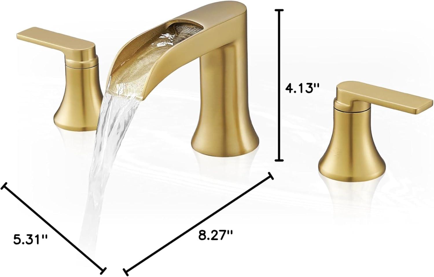 Brushed Gold Brass Double Handle Waterfall Bathroom Faucet