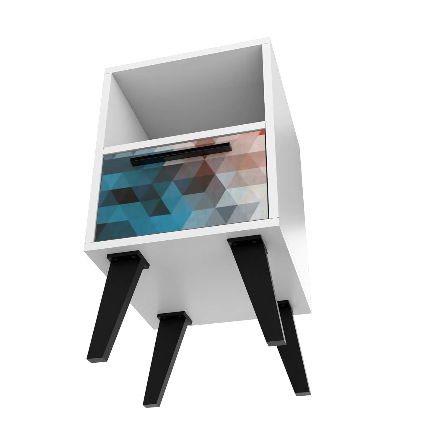 Mid-Century- Modern Amsterdam Nightstand 1.0 with 1 Shelf in Multi Color Red and Blue