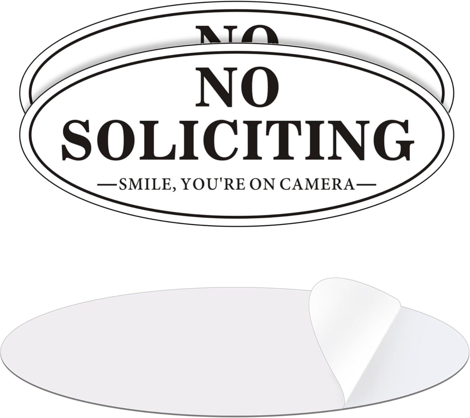 No Soliciting Sign, No Solicitors Sign for Front Door, 2 Pack Self-Adhesive Aluminum Metal No Solitation Do Not Knock or Ring Bell Sign, 7.0 x 3.0 inches Weather Resistant Signs for Home Doorbell Busi