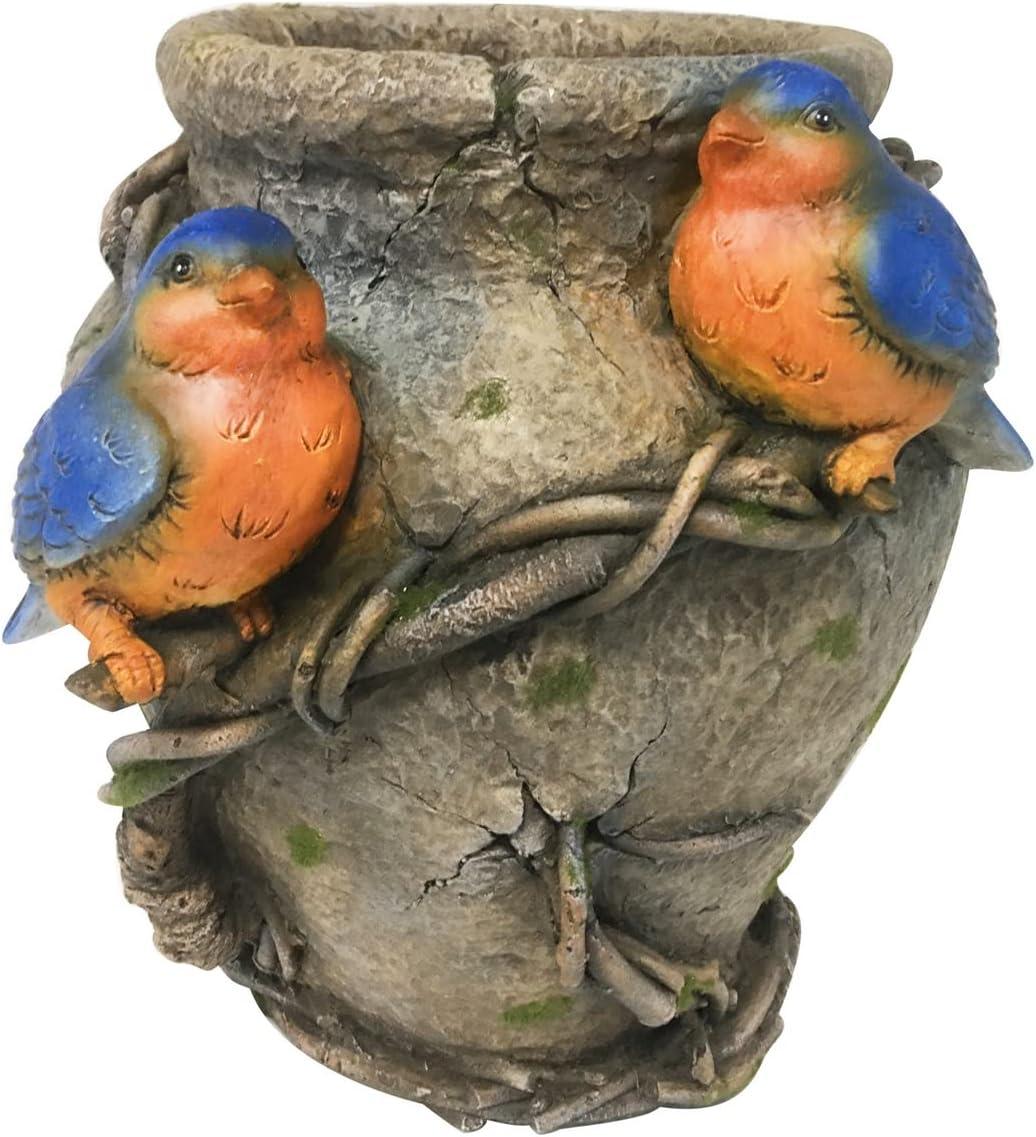 Hand-Painted Blue Birds MGO Flower Planter, Medium