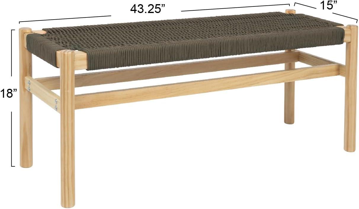 Storied Home Fernway Solid Wood and Woven Rope Entryway Bench Moss Green: Pine Frame, Cotton Upholstery