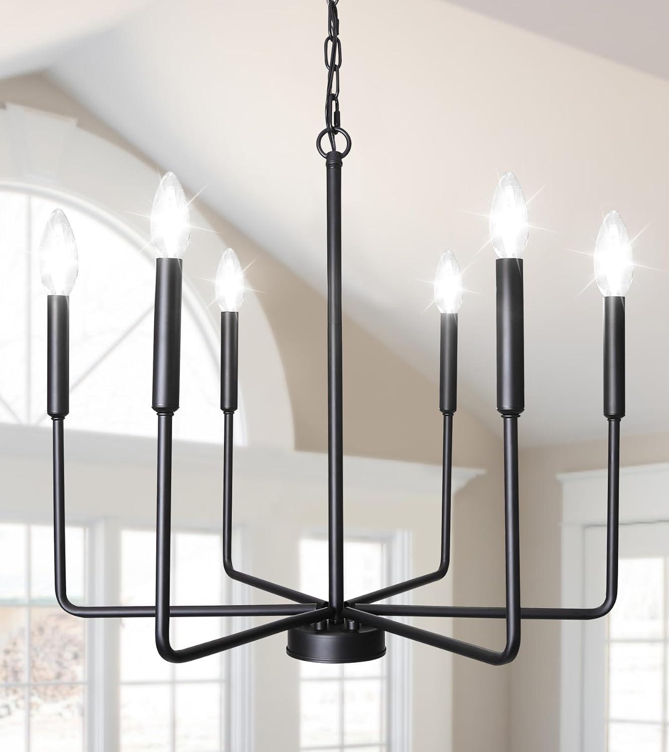 SineRise Black Chandelier, 6-Light Modern Farmhouse Chandelier, Candle Chandelier Light Fixtures, Rustic Industrial Chandelier for Entryway, Bedroom, Foyer and Living Room