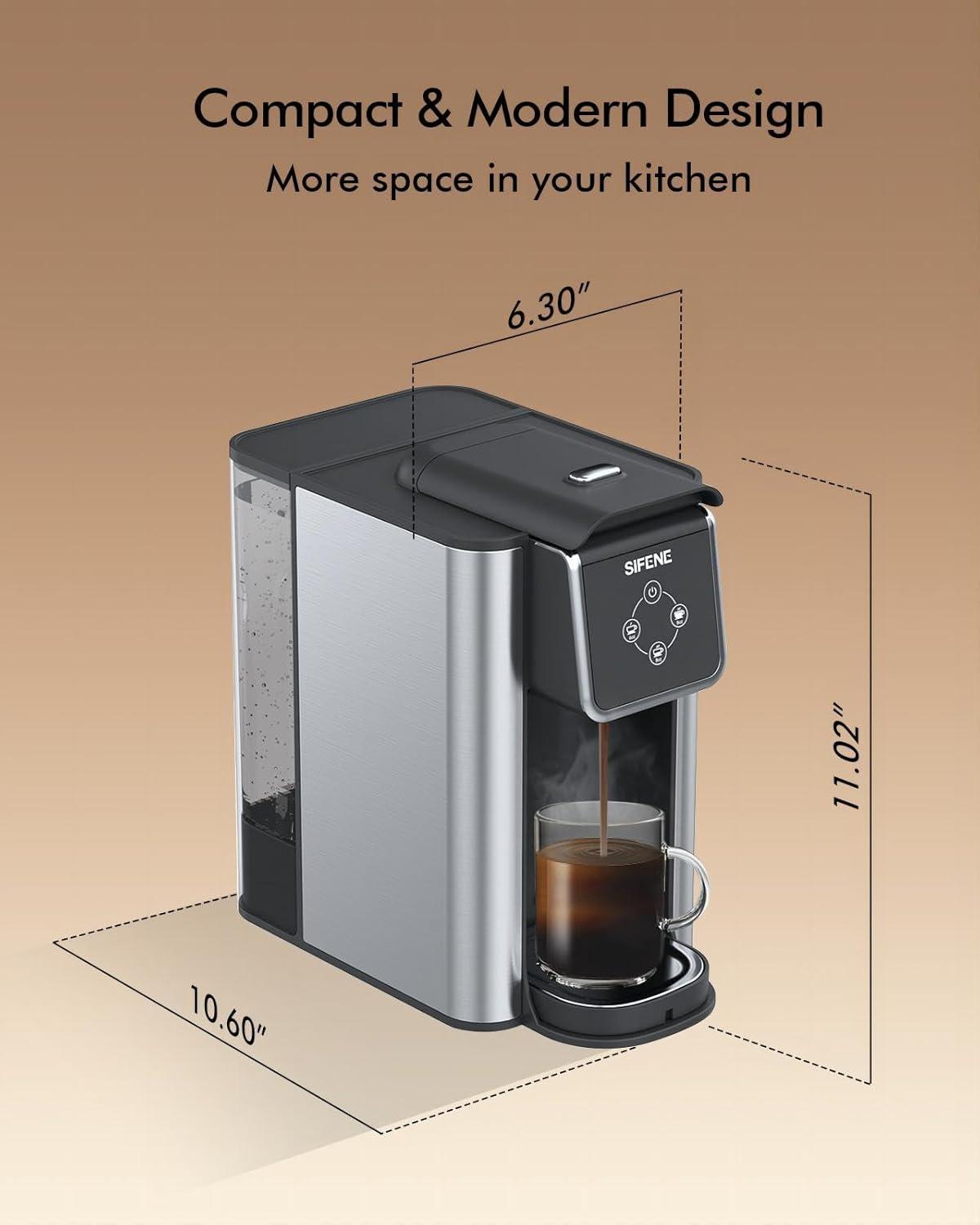 Compact Black 3-in-1 Coffee and Tea Maker with Removable Tank