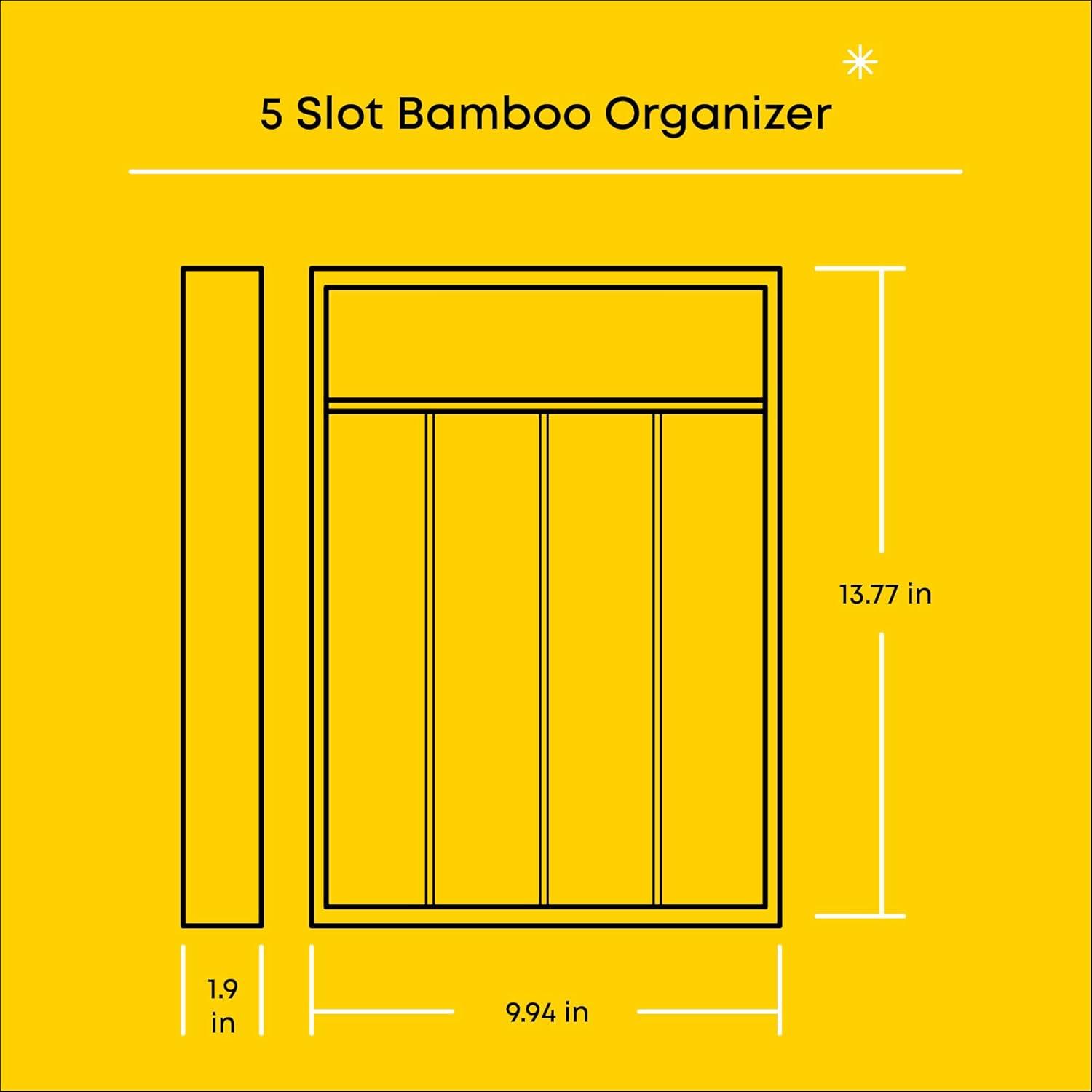 JoyJolt 5-Compartment Bamboo and Black Drawer Organizer