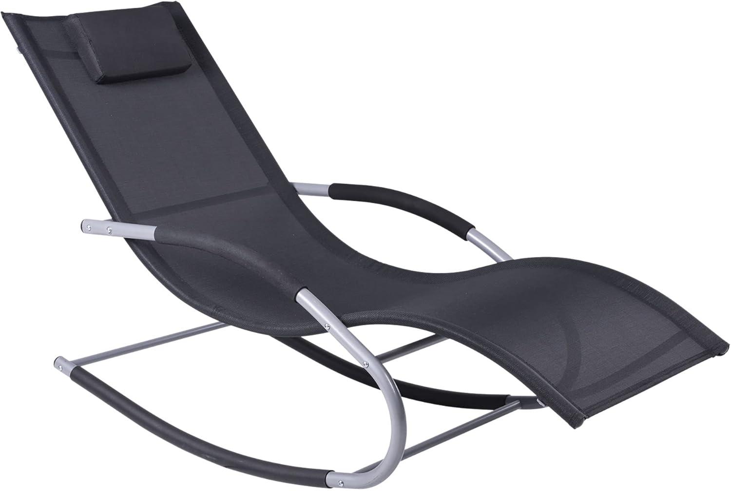 Outsunny Zero Gravity Rocking Chair Outdoor Chaise Lounge Chair Recliner Rocker with Detachable Pillow & Durable Weather-Fighting Fabric