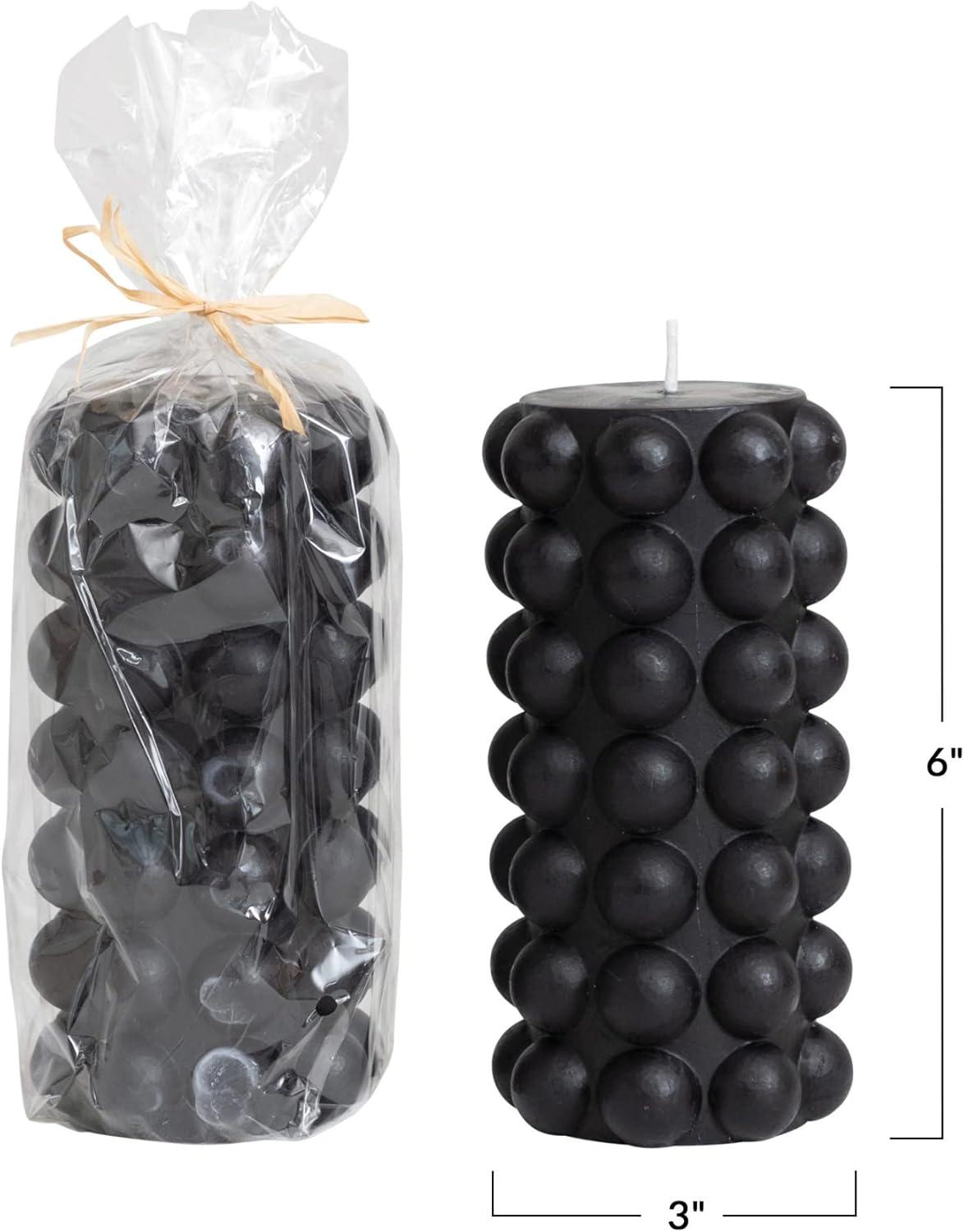 Black Hobnail Design 10" Paraffin Wax Taper Candles, Set of 2