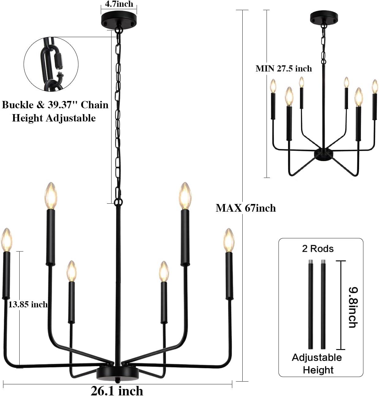 SineRise Black Chandelier, 6-Light Modern Farmhouse Chandelier, Candle Chandelier Light Fixtures, Rustic Industrial Chandelier for Entryway, Bedroom, Foyer and Living Room