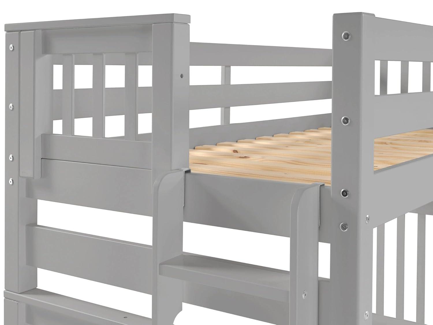 Bedz King Bunk Beds Twin over Full Mission Style with End Ladder and a Twin Trundle, Gray