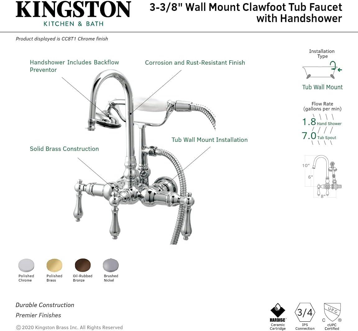 Kingston Brass Vintage Wall Mount Clawfoot Tub Filler with Hand Shower