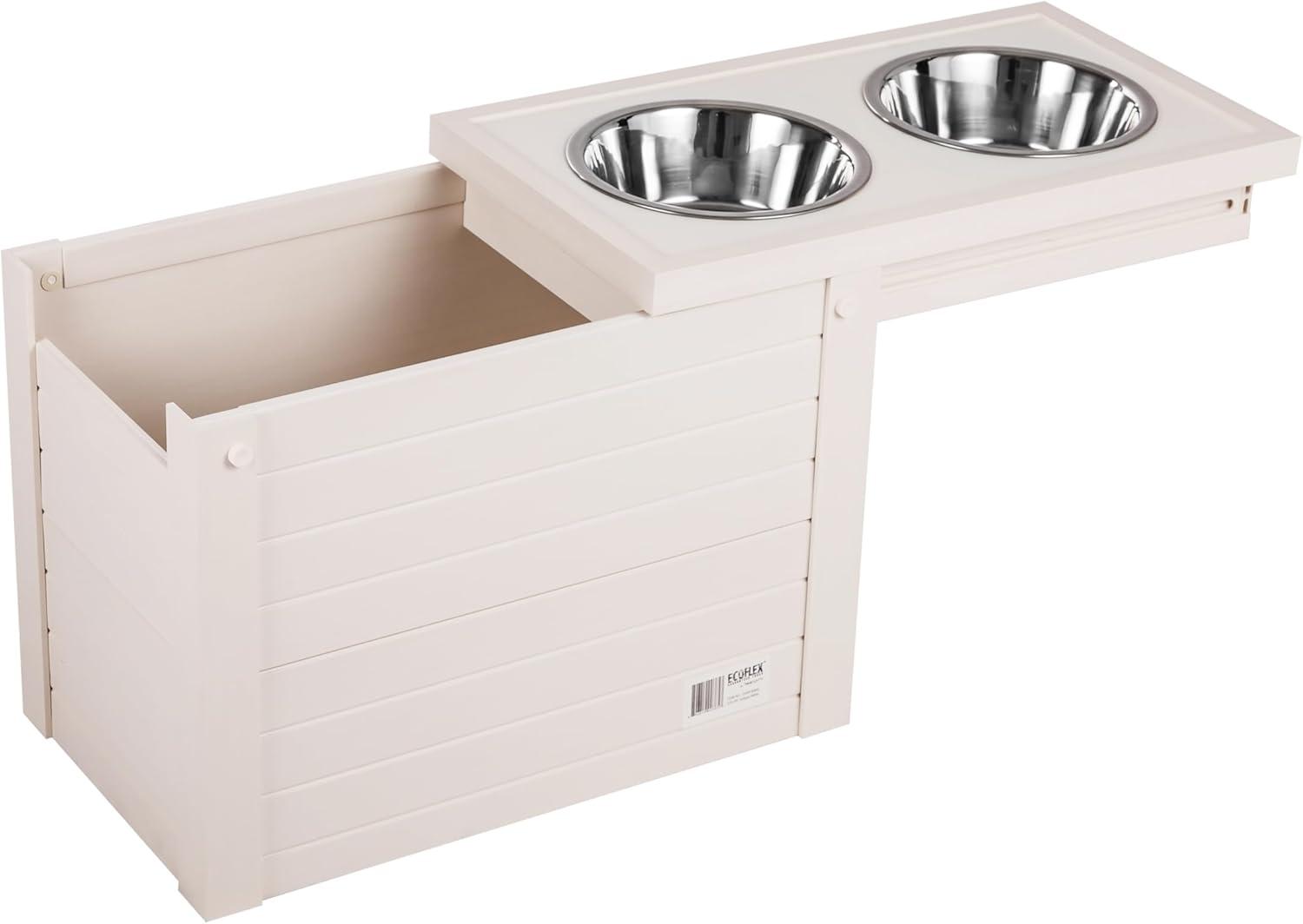 Antique White Elevated Dog Feeder with Stainless Steel Bowls