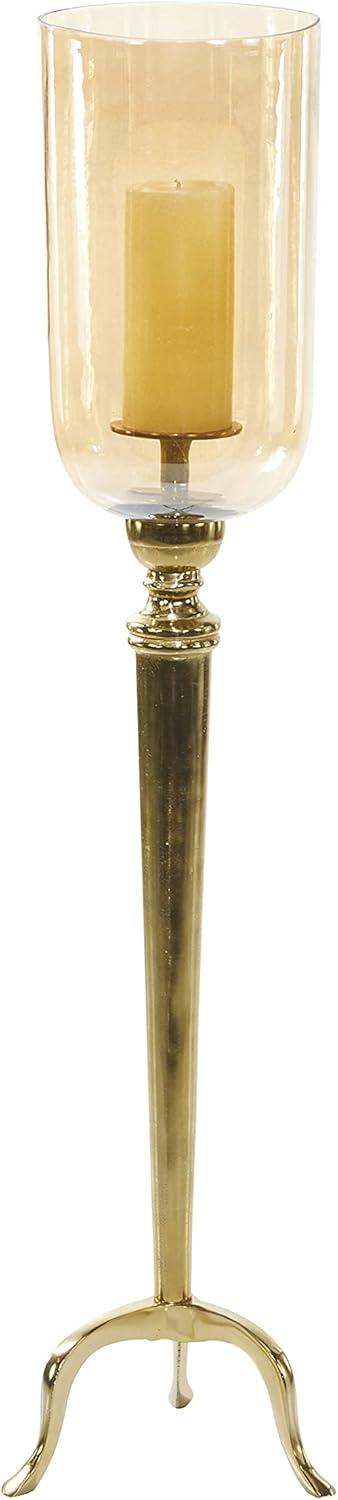 DecMode Gold Aluminum Single Candle Hurricane Lamp