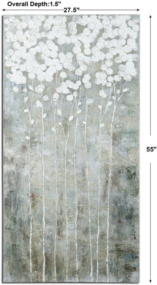 Gray and White Cotton Blossoms Rectangular Canvas Art