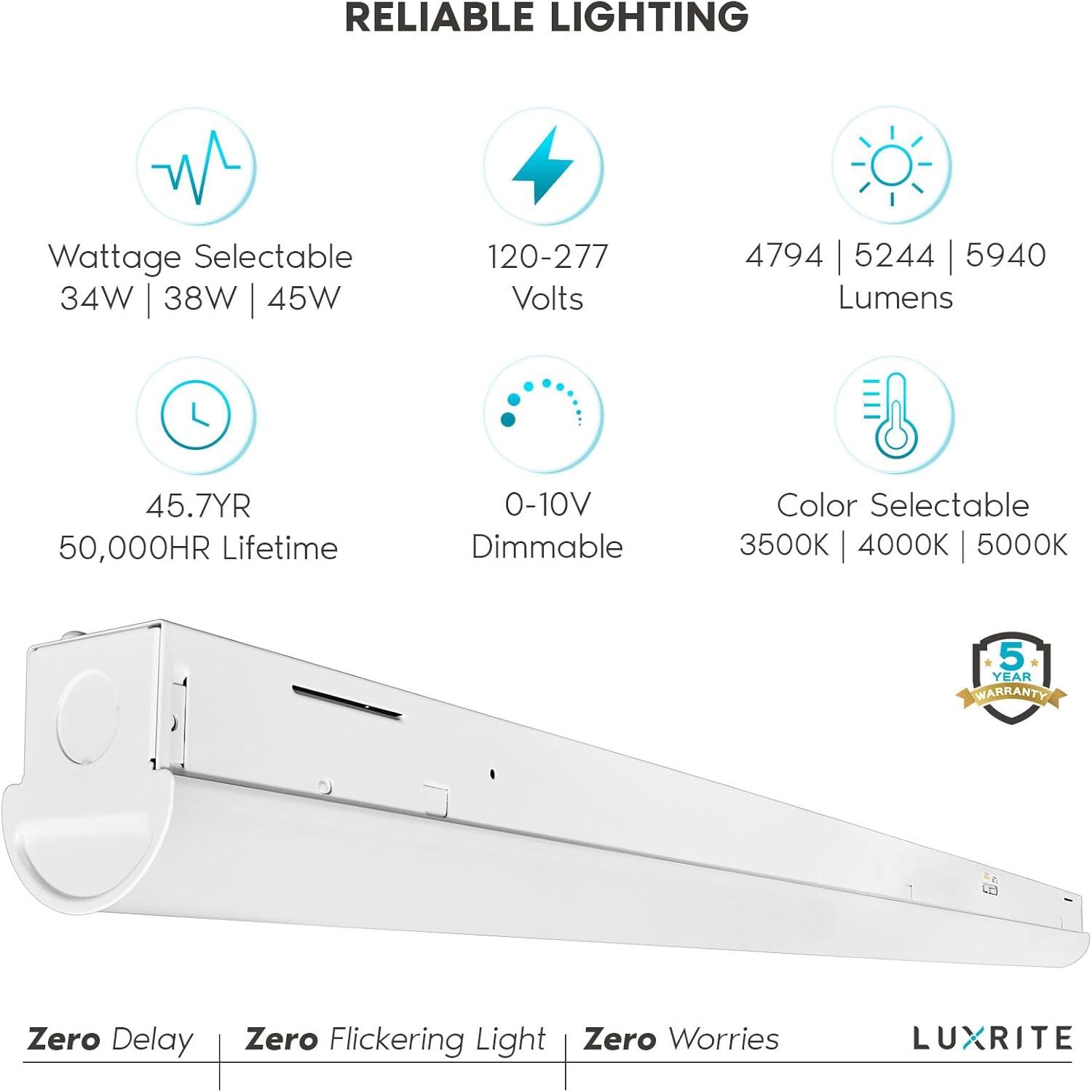 Luxrite 4' Selectable CCT Linear LED Shop Light