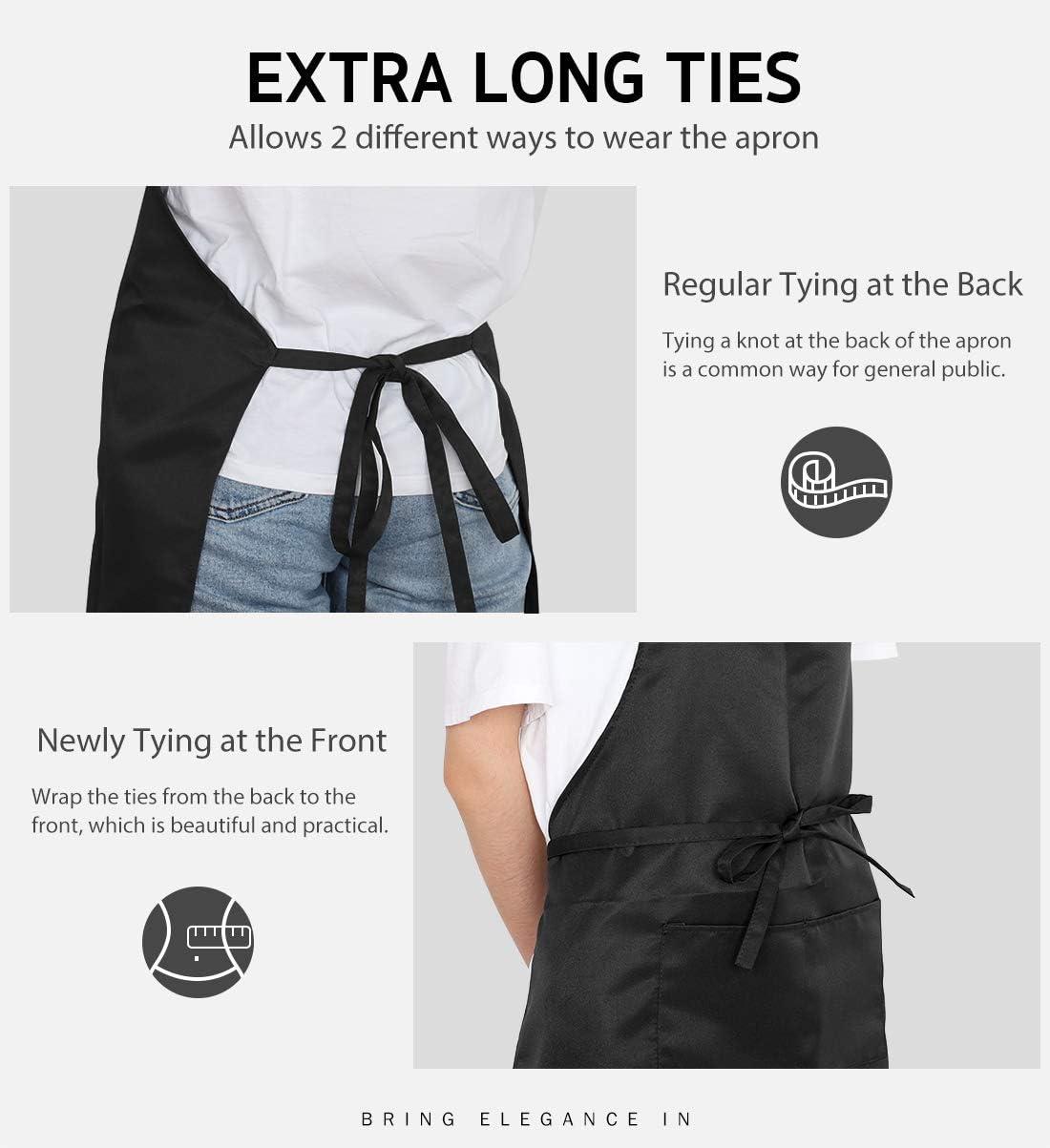 Black Adjustable Polyester Bib Apron with Pockets, 2-Pack