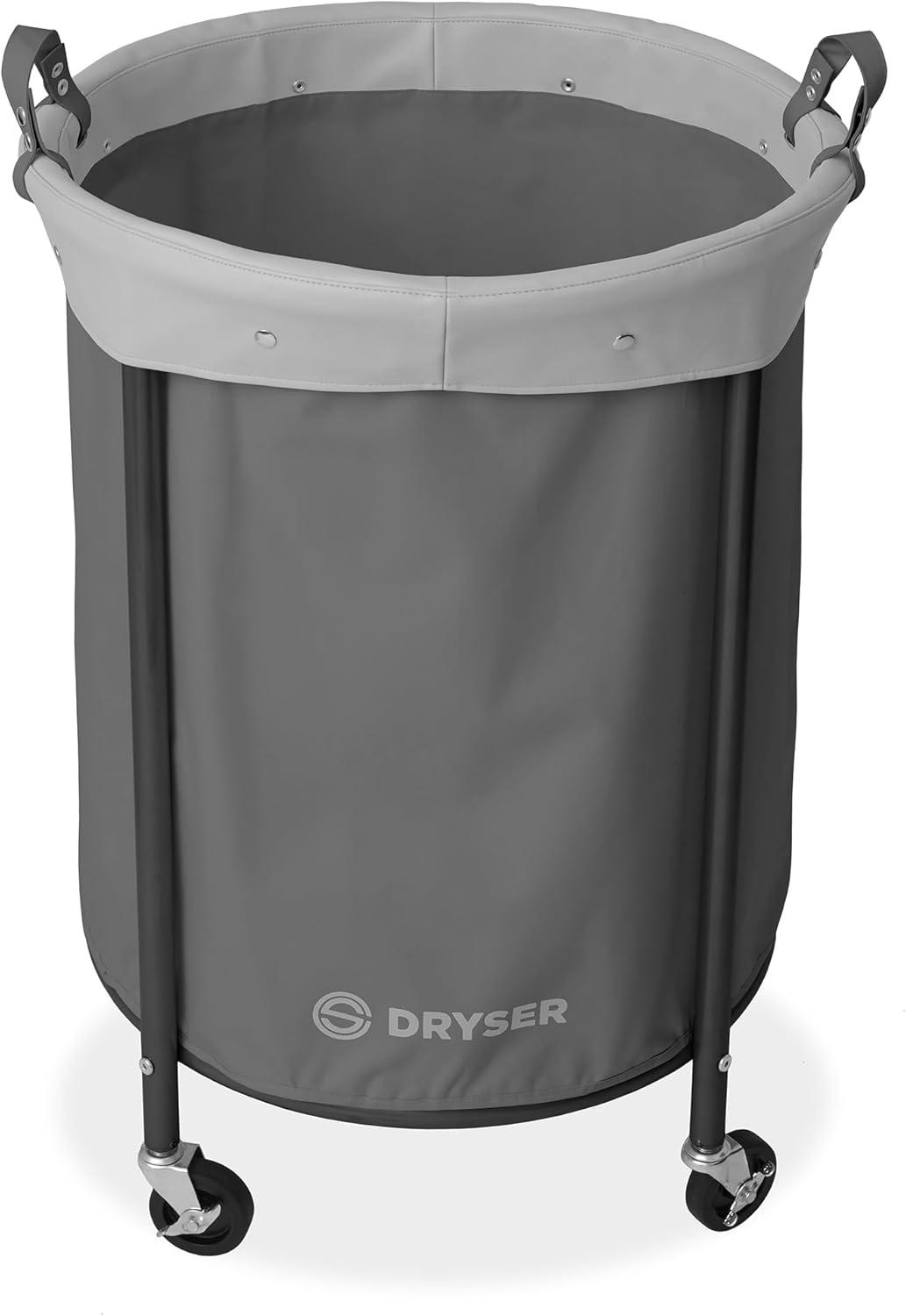 Dryser Round Commercial Heavy-Duty Rolling Laundry Hamper, Steel Frame Cart on Wheels with Removable Canvas Bin for Hotel or Home - Gray