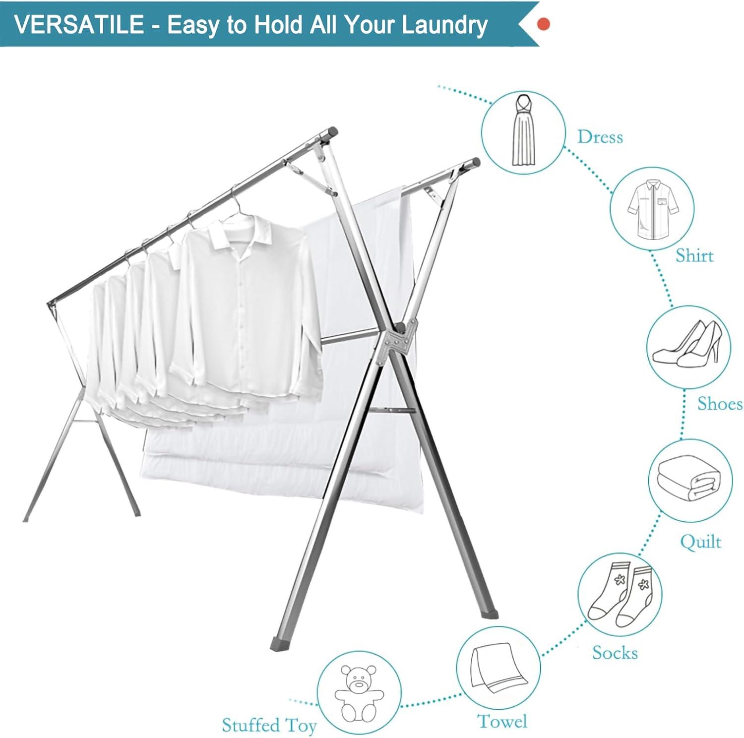 JAUREE 79-Inch Stainless Steel Foldable Clothes Drying Rack