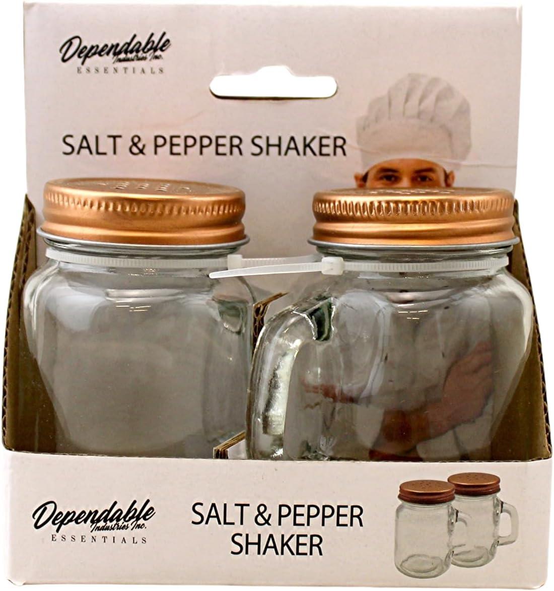 Vintage Mason Jar Glass Salt and Pepper Shaker Set with Stainless Steel Lids