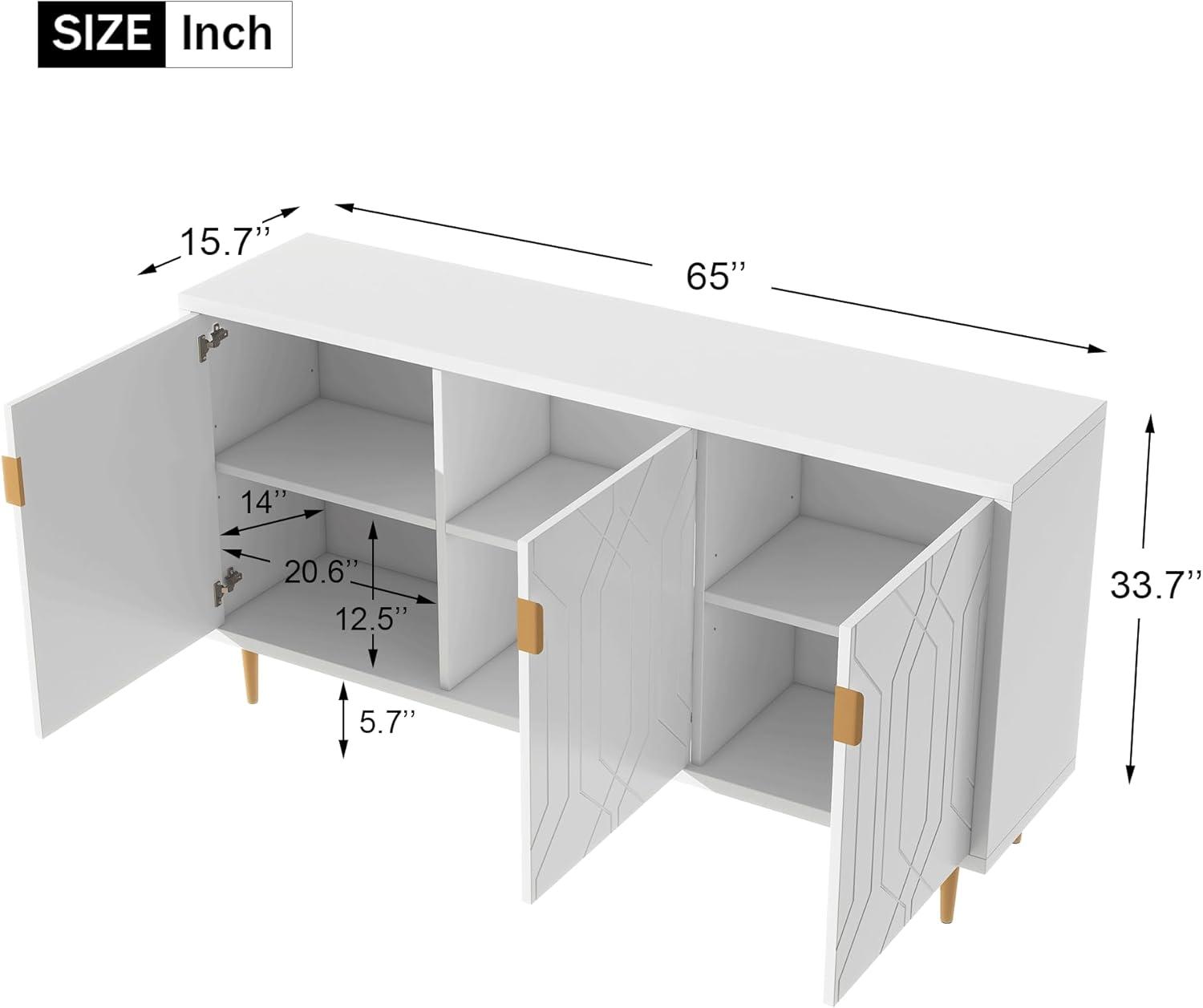 White Modern TV Stand with Adjustable Shelves and Cabinet