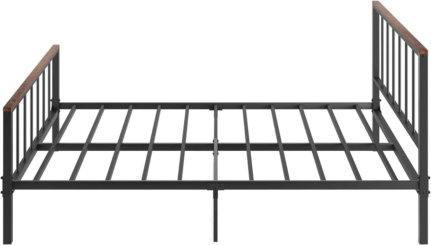 Queen Black Metal Platform Bed with Wood Headboard