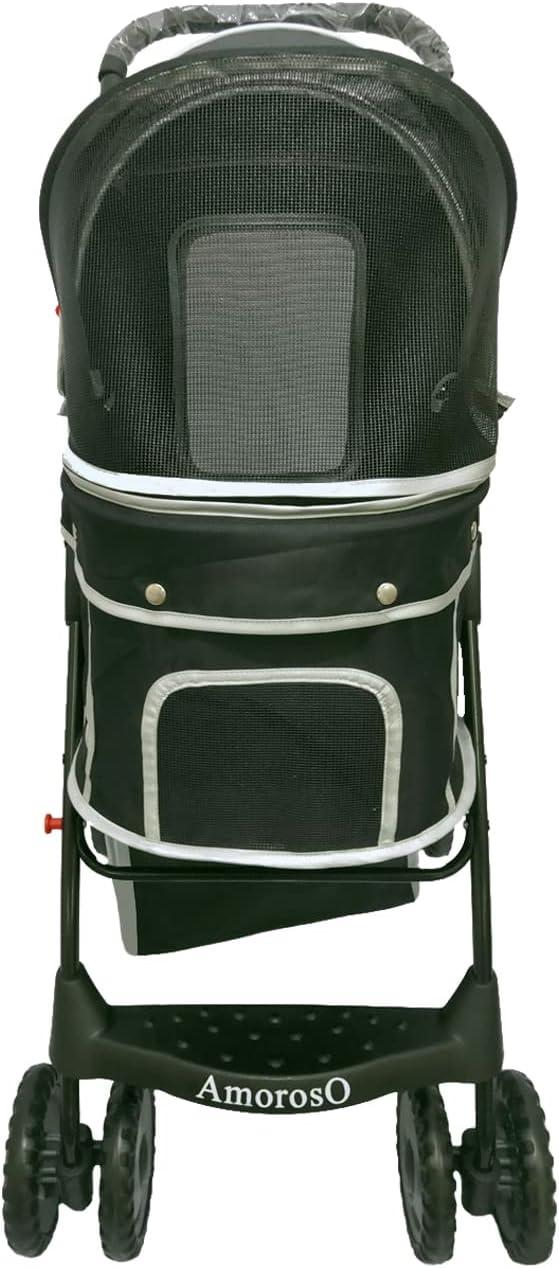 Black Polyester Pet Stroller with Storage Basket