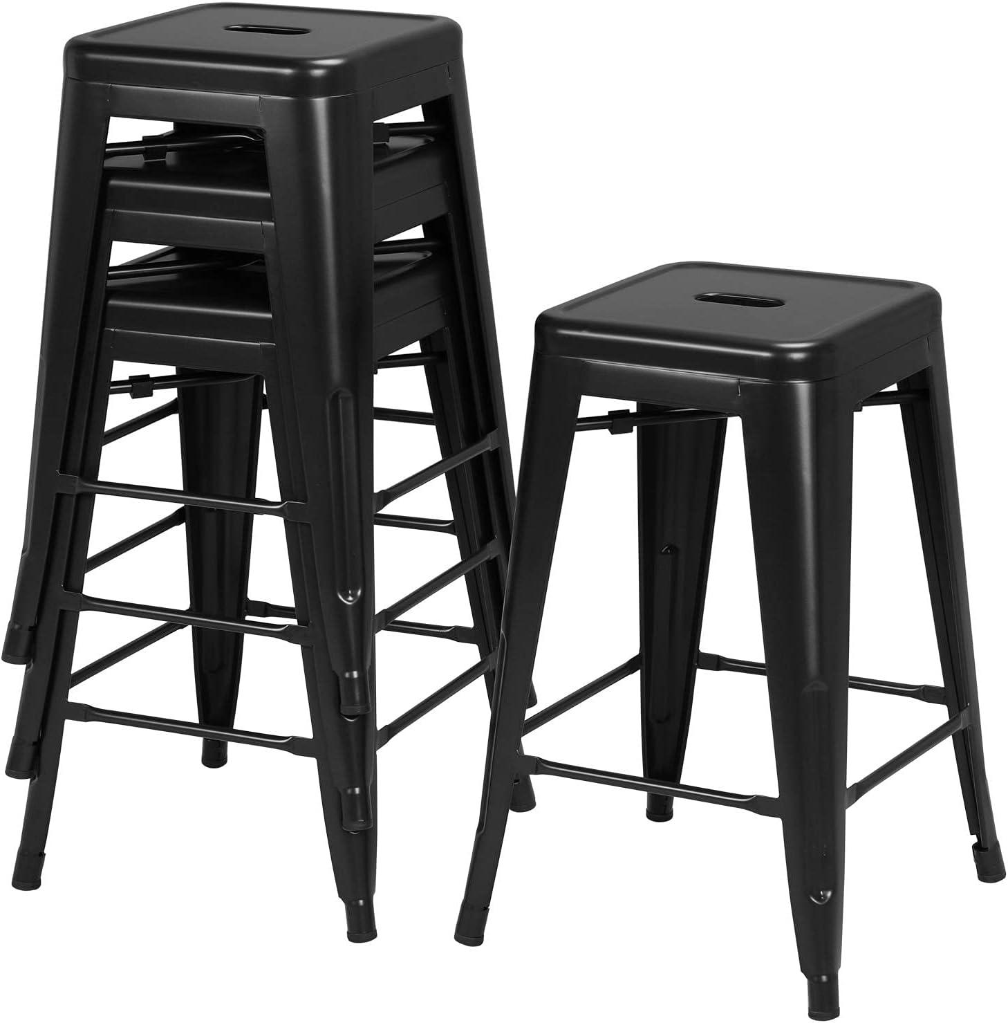 Yaheetech 24" Set of 4 Metal Counter Height Backless Stackable Bar Stools Indoor/Outdoor-Black