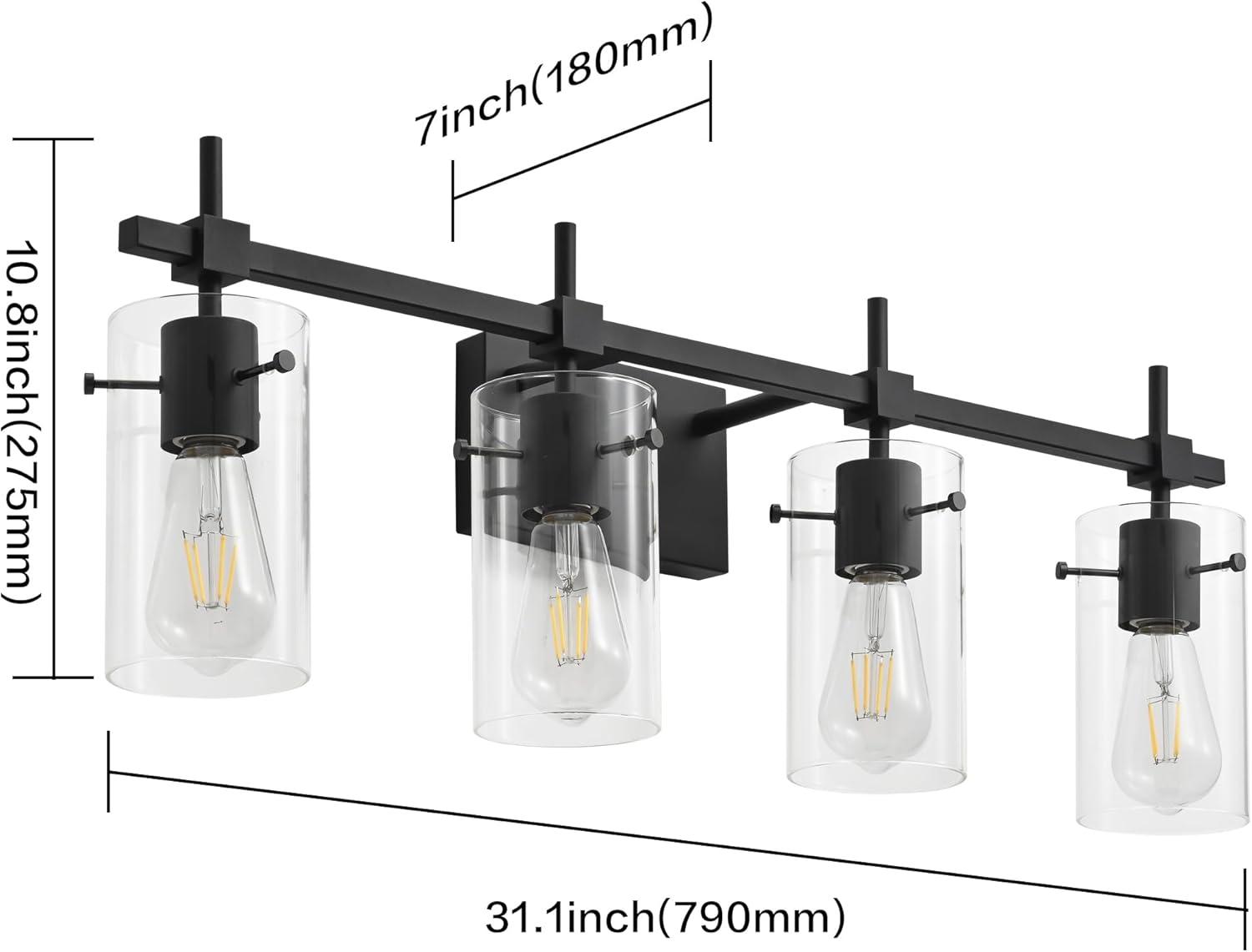 Black Metal and Glass 4-Light Bathroom Vanity Fixture