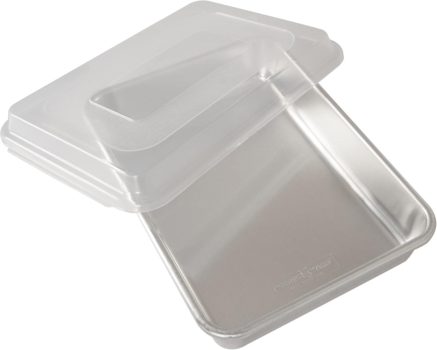 Silver Rectangular Aluminum Non-Stick Cake Pan with Lid