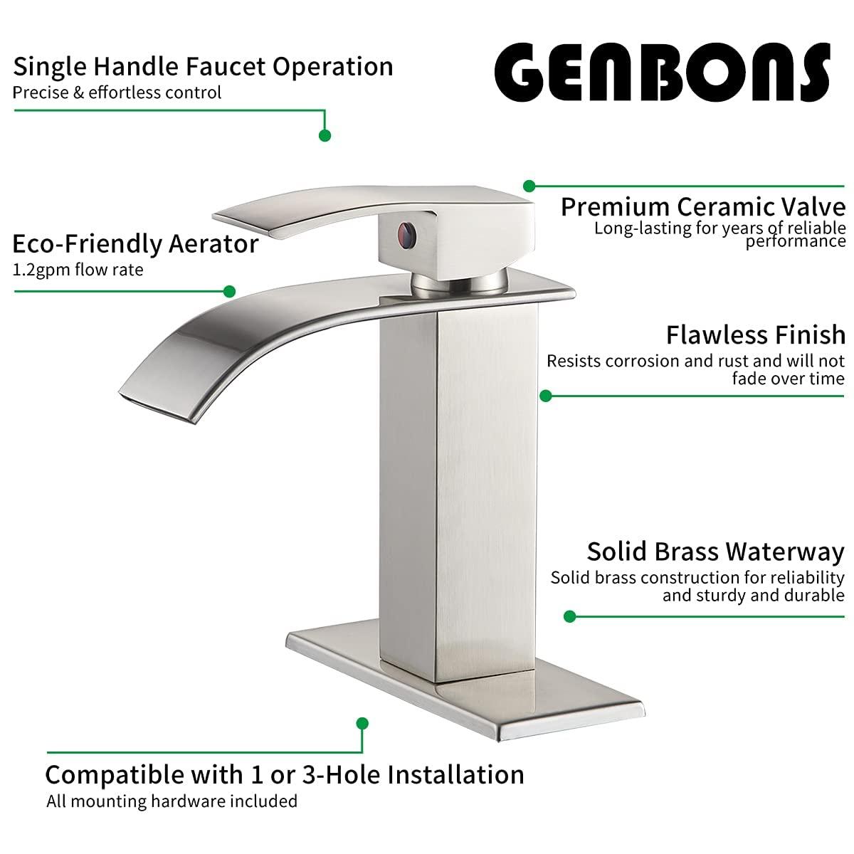Waterfall Single Handle Bathroom Vanity Sink Faucet with Metal Pop-up Drain, Brushed Nickel Finish