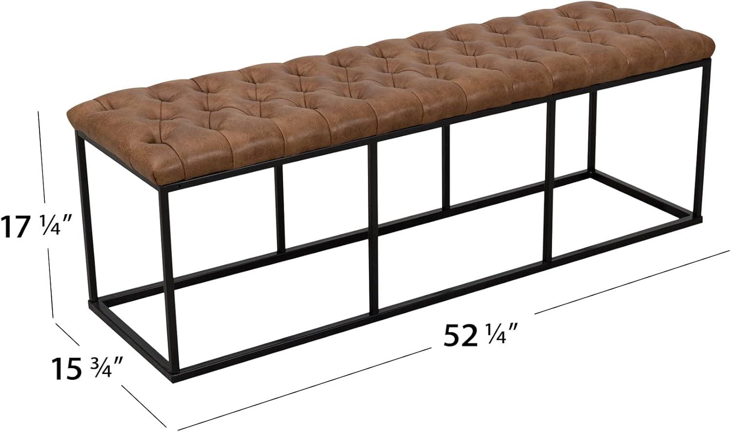 52.25" Draper Large Decorative Bench with Button Tufting Light Brown Faux Leather - HomePop