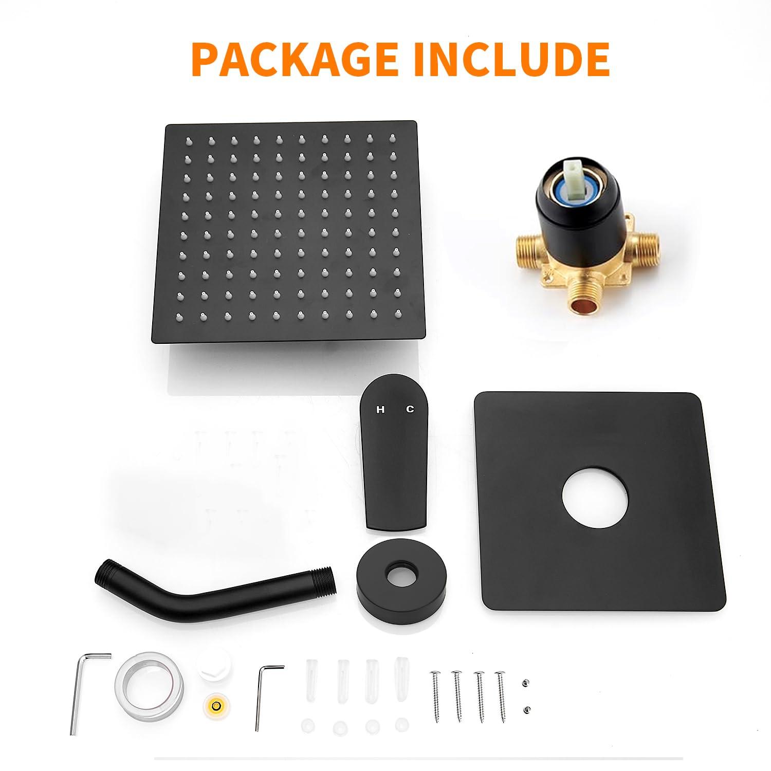Matte Black Shower Faucet Set Bathroom Rain Shower System 8in Shower Head Combo