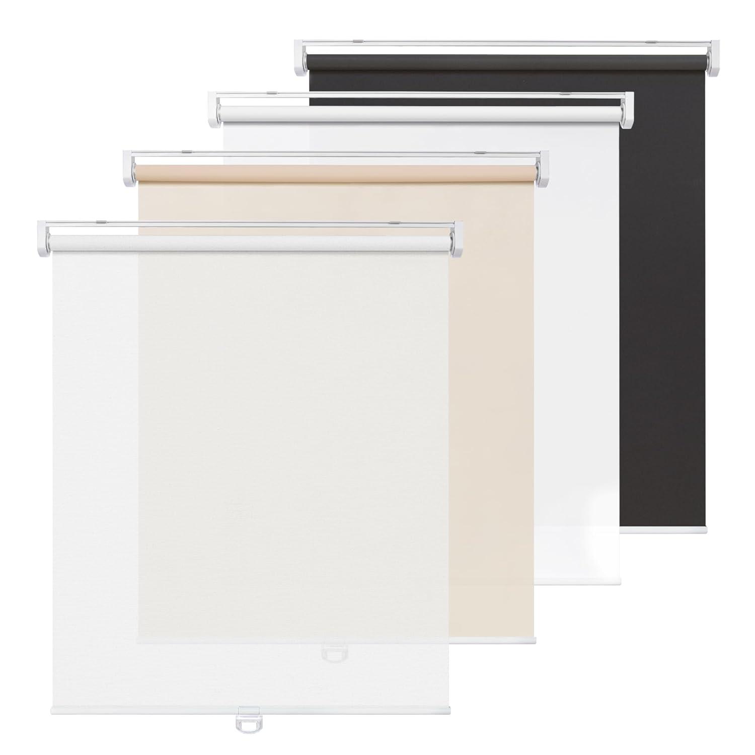 Muanna Cordless Cellular Shades No Tools No Drill Blackout Cellular Blinds for Window Size 25'' W x 48'' H, Silver White