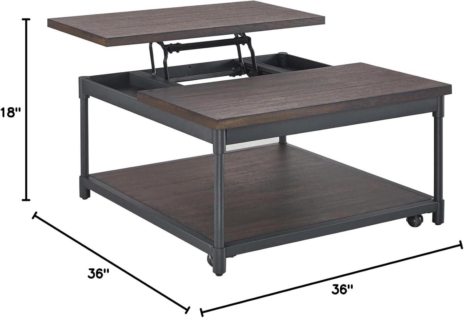 Steve Silver Prescott Smokey Oak and Black Metal Lift-Top Square Cocktail Table