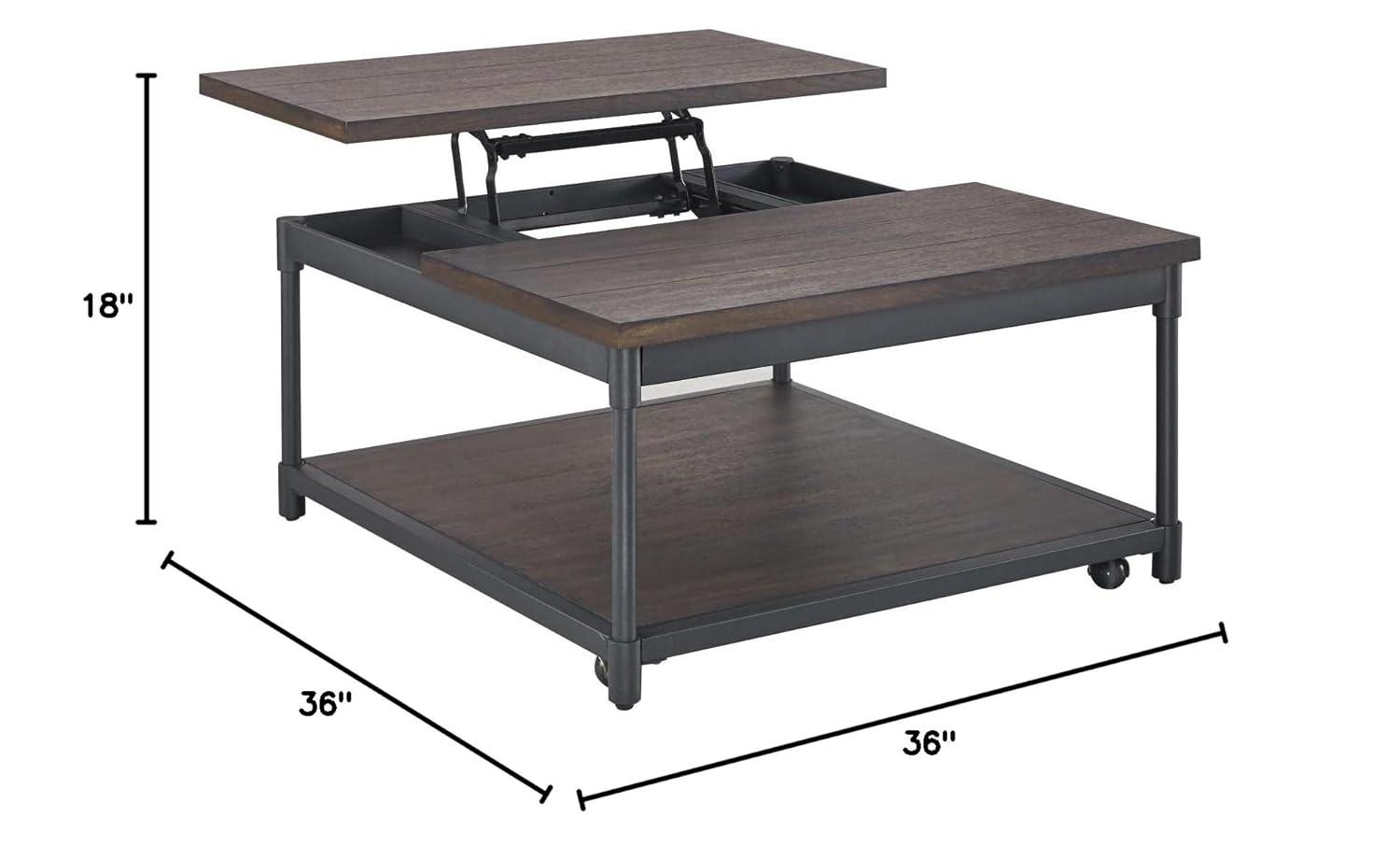 Prescott Lift Top Square Cocktail Table Dark Brown - Steve Silver Co.: Rustic Style, Metal Frame, Wood Veneer Top