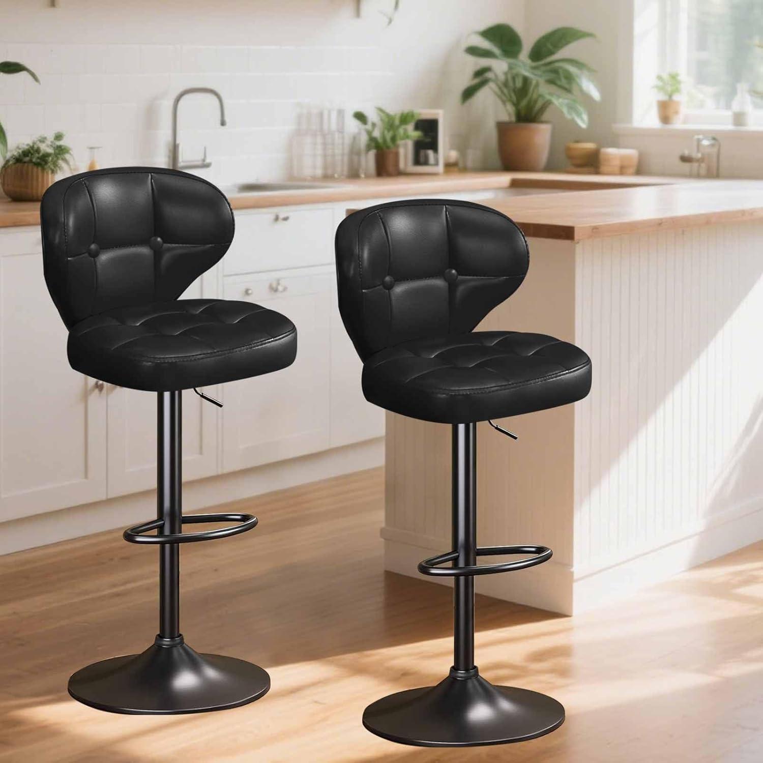 Bar Stools Set of 2, Adjustable Swivel Bar Chairs with 360° Rotation, Padded Counter Stools with Back and Footrest for Kitchen Island, Bistro, Cafe, and Home Use Black2