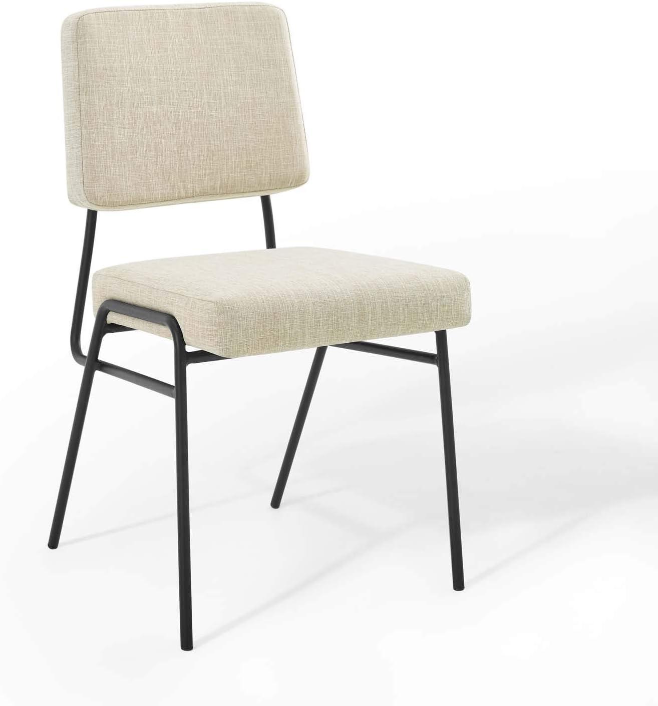 Elegant Mid-Century Modern Black Beige Upholstered Parsons Side Chair