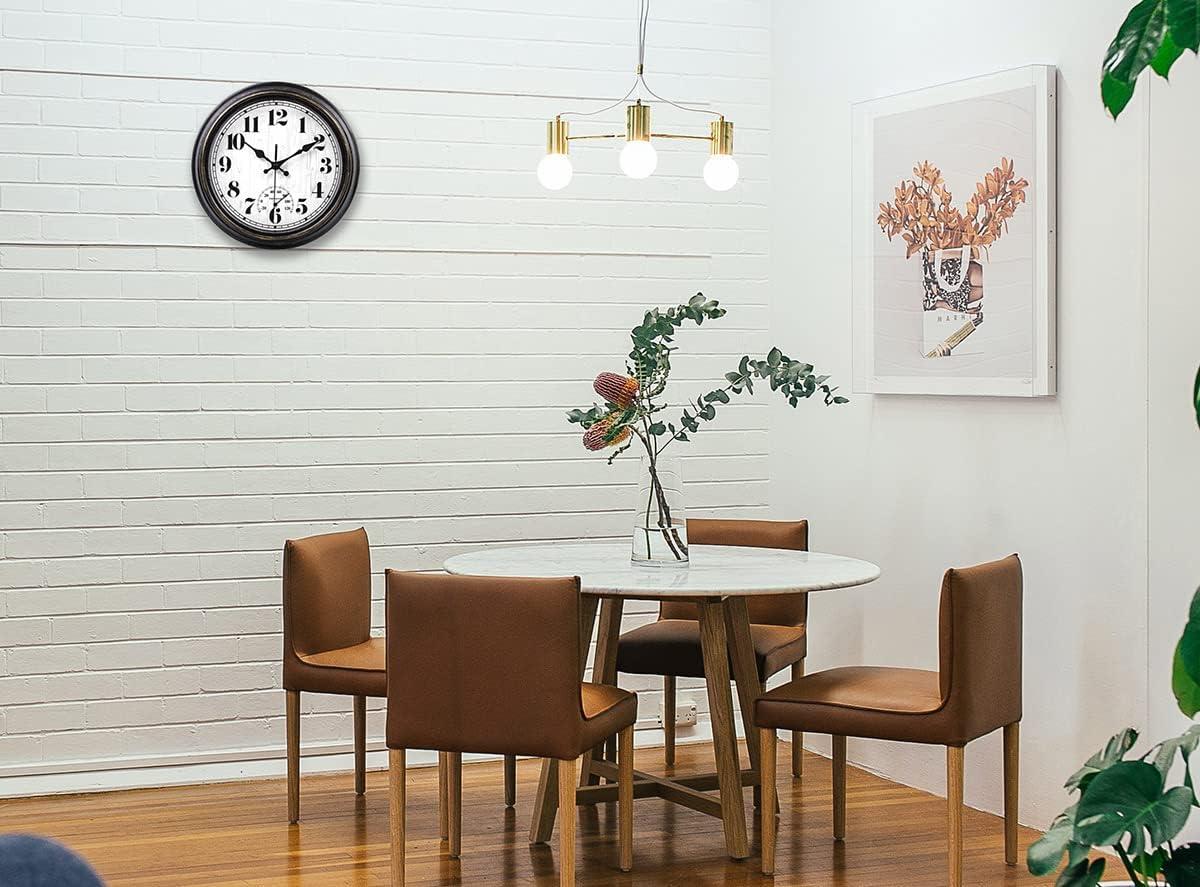 12 Inch Retro Silent Wall Clock,Indoor and Outdoor,Waterproof,Thermometer,Black