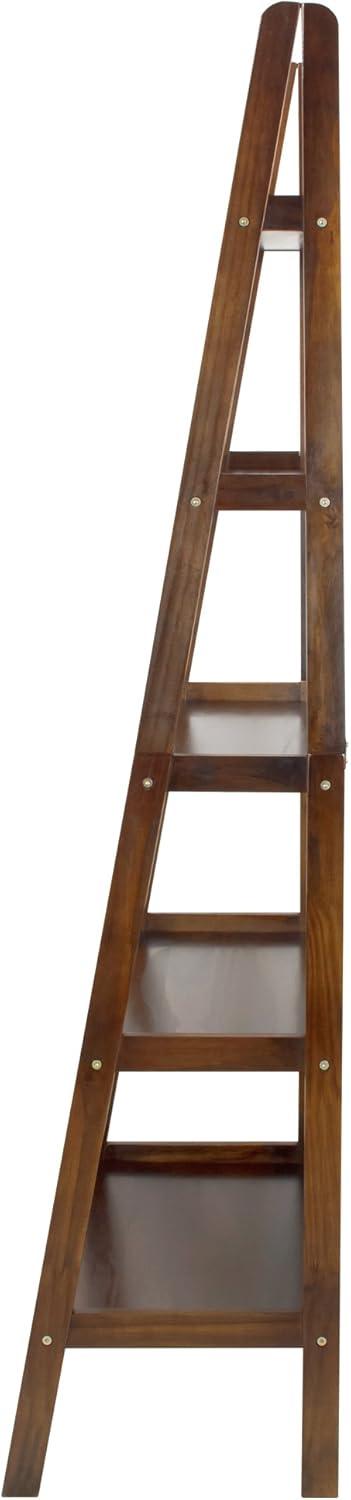 Warm Brown 5-Shelf Wooden Ladder Bookcase