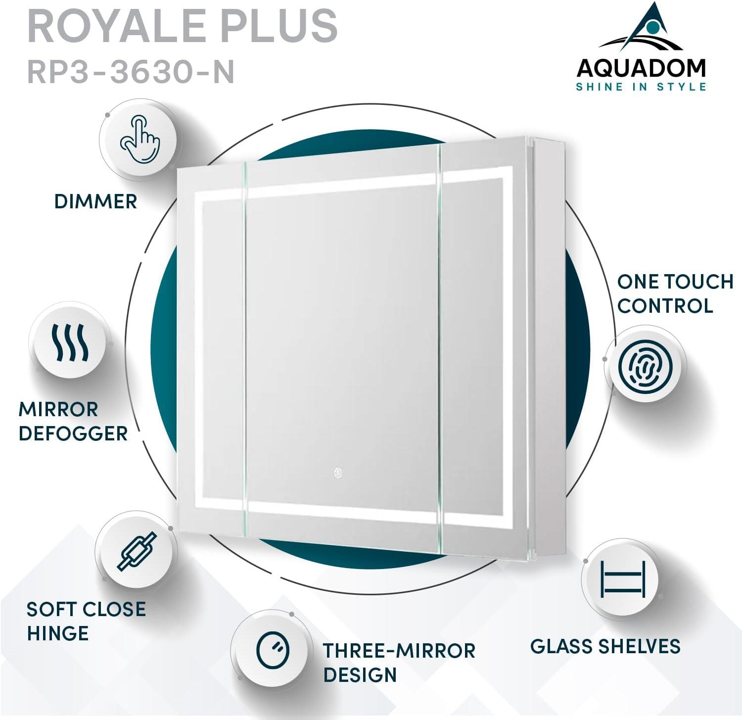 Royale Plus 36" Brushed Aluminum LED Medicine Cabinet with Defogger