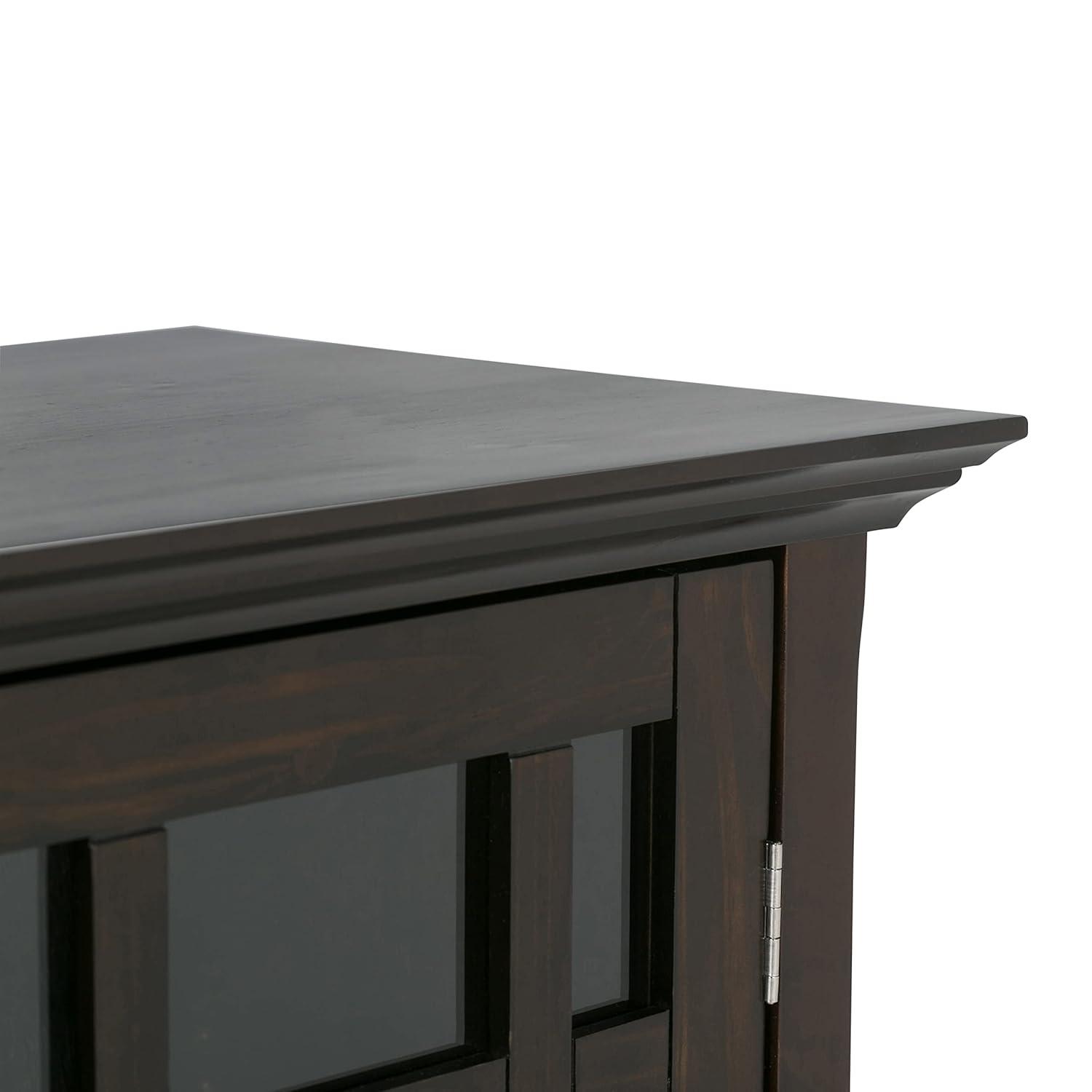 Simpli Home Bedford 39"W Solid Wood 4-Shelf Medium Storage Cabinet with Glass Doors and Adjustable Shelves