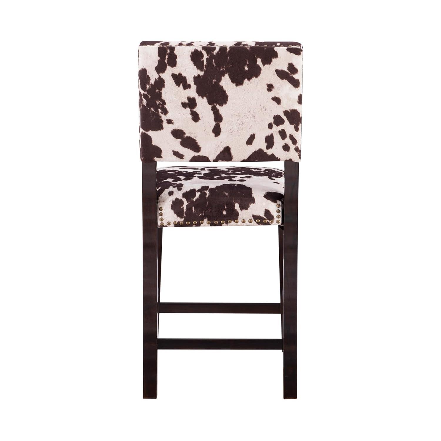 Linon 24" Corey Microfiber Upholstery Counter Height Barstool Cow print : Farmhouse Style, Wood Frame, Footrest