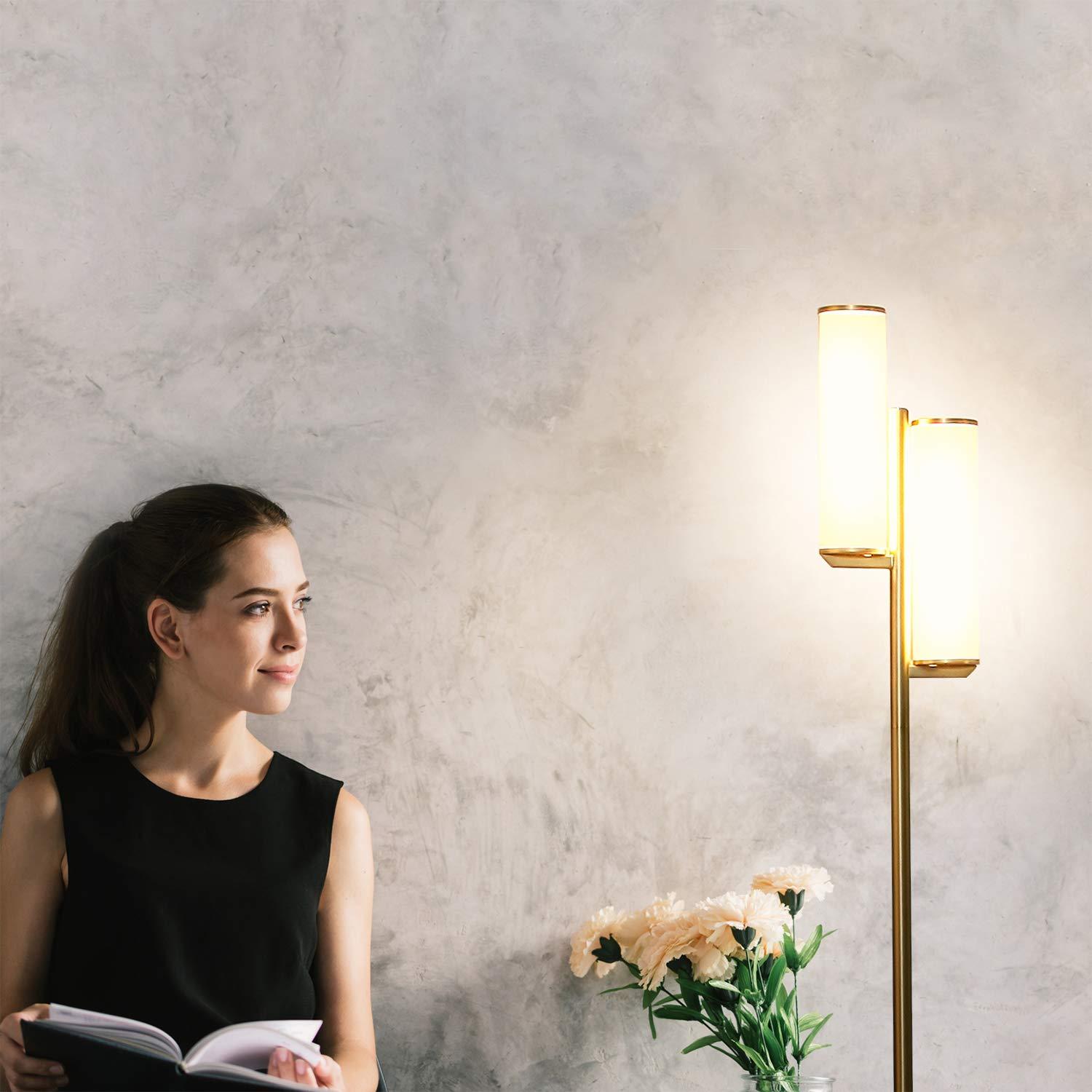 Brightech Gemini 64 in. Industrial 2-Light 3-Way Dimming LED Floor Lamp with 2 Glass Cylinder Shades