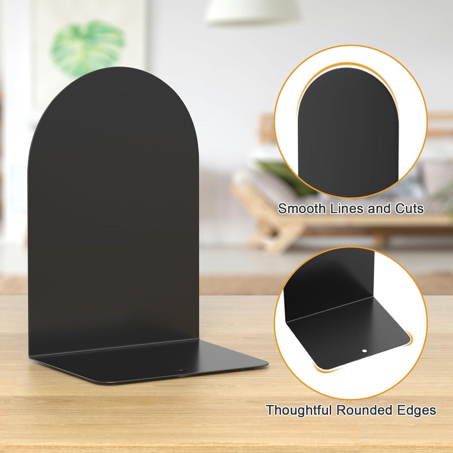 1 Pair Metal Bookend Heavy Duty and Decorative Modern Design with Non-Skid Base (Black)