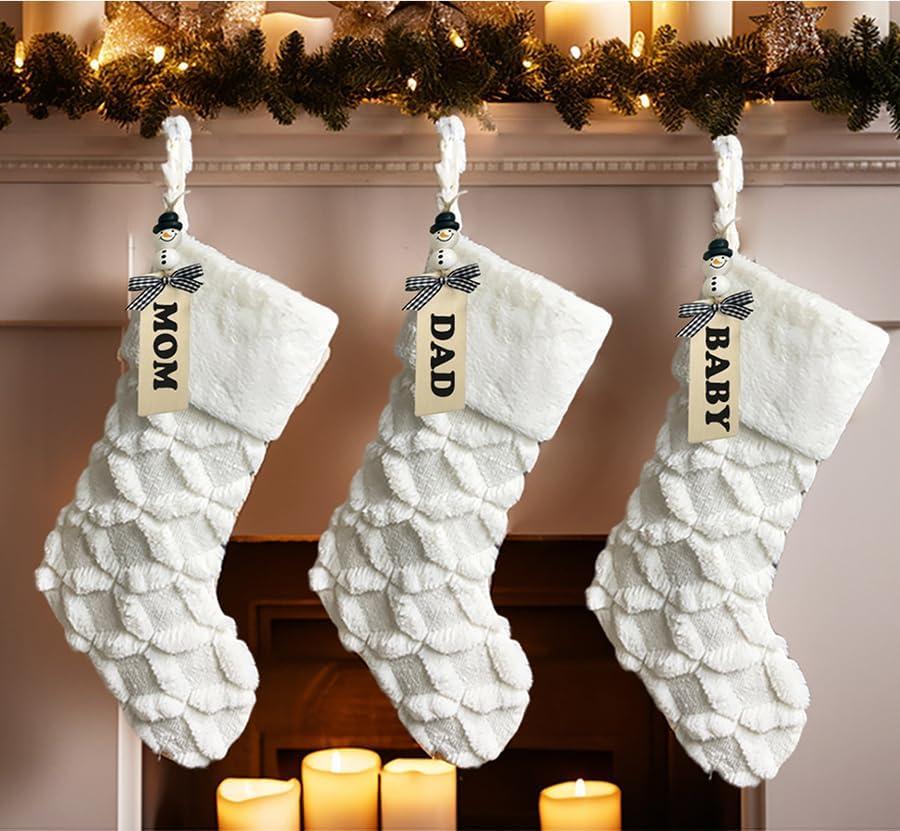 Snowy White Faux Fur Christmas Stockings with Cable Knit, 18 Inch, Set of 3